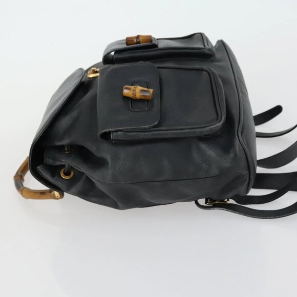 GUCCI Bamboo Backpack Leather Black Gold 003 2058 0016 Auth 151336 main image 3